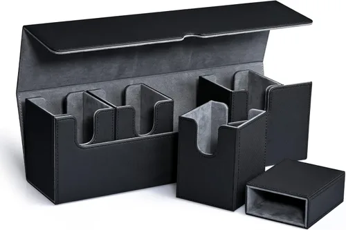 Miniatura 16 de UAONO Caja de cartas con bandeja de dados para MTG, funda de cartas 5 en 1 con capacidad para más de 800 tarjetas sin mangas, organizador magnético