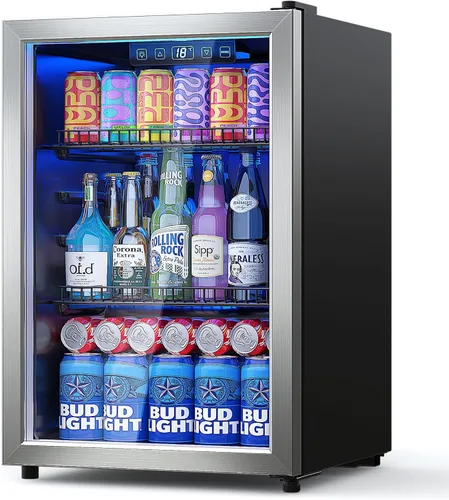 Miniatura 8 de Manastin - Refrigerador para bebidas enfriador independiente mini refrigerador con puerta de vidrio, estantes ajustables y pantalla digital de Negro