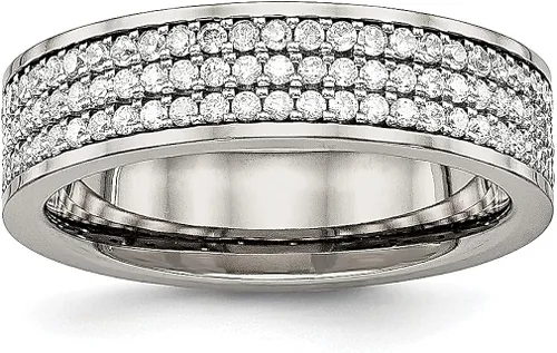 ICE CARATS Titanium Cubic Zirconia Cz 6mm Flat Wedding Ring Band Fashion Jewelry for Women Gifts for Her
