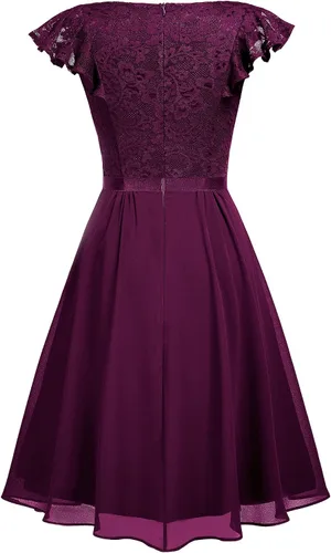 Miniatura 4 de MISSMAY Vestido retro de cóctel de estilo clásico con encaje y cuello en V para mujer