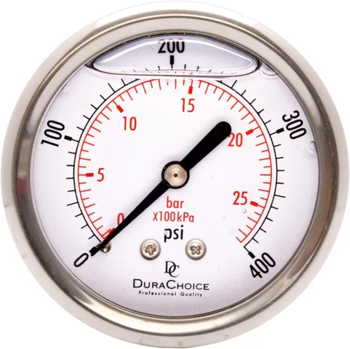 Miniatura 26 de Medidores de presión rellenos de líquido de 2-1/2 pulgadas - caja de acero inoxidable, latón, 1/4" NPT, conexión de montaje trasero central, 0-30PSI