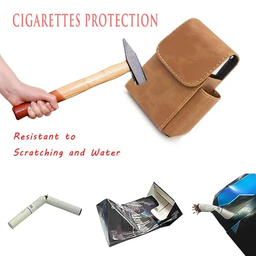 Miniatura 6 de Boshiho Caja de cigarrillos de cuero de la PU con encendedor titular bolsa de tabaco el mejor regalo para hombres mujeres (marrón)