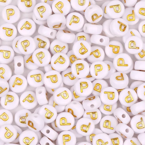 Miniatura 32 de 300 cuentas de letras S de 0.157 x 0.276 in, cuentas blancas del alfabeto de forma redonda acrílica, cuentas sueltas para pulseras con nombre