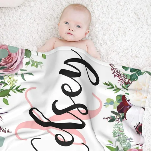 Miniatura 3 de Manta de bebé personalizada con nombre para niñas, mantas con nombre de bebé floral personalizadas para bebés, recién nacidos