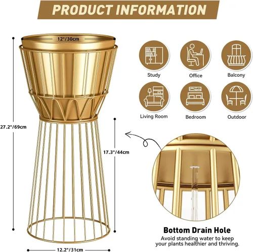 Miniatura 4 de Soporte de metal para plantas con maceta de 12 pulgadas – Soporte decorativo de metal para plantas de interior, soporte dorado para plantas moderno