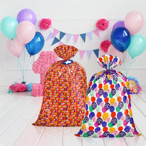 Miniatura 5 de WRAPAHOLIC Bolsa de regalo de plástico grande de 56 pulgadas, globo colorido con diseño de confeti para cumpleaños, fiestas o celebraciones de 1