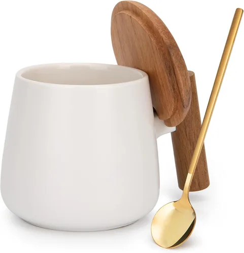 Miniatura 9 de Taza de café de cerámica, taza de té para la oficina y el hogar, taza de café de 14 onzas con tapa y cuchara, día del padre, regalos de cumpleaños