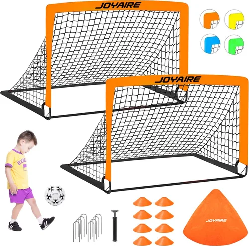 Miniatura 25 de Portería de fútbol para niños de nivel profesional en el patio trasero, red de fútbol de poliéster de 5 capas resistente a desgarros y postes de 10
