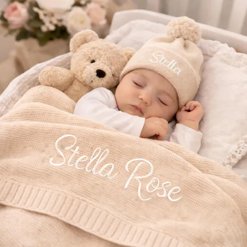 Miniatura 8 de Manta de bebé personalizada, 100% certificado GOTS, manta de envolver personalizada con nombre, mantas de recepción para niños y niñas, regalos Azul
