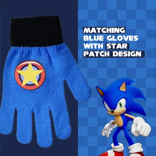 Miniatura 4 de Concept One Sonic The Hedgehog - Conjunto de gorro y guante, gorro y guantes de invierno de punto para niños