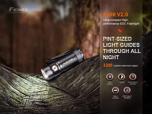 Miniatura 2 de Fenix Linterna recargable E18R V2 de 1200 lúmenes EDC con paquete de funda Edisonbright