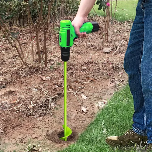 Miniatura 7 de Broca de taladro de jardín verde para plantar, excavadora de agujeros de poste de 1.6 x 16.5 pulgadas y herramienta de maceta de bombilla, se adapta