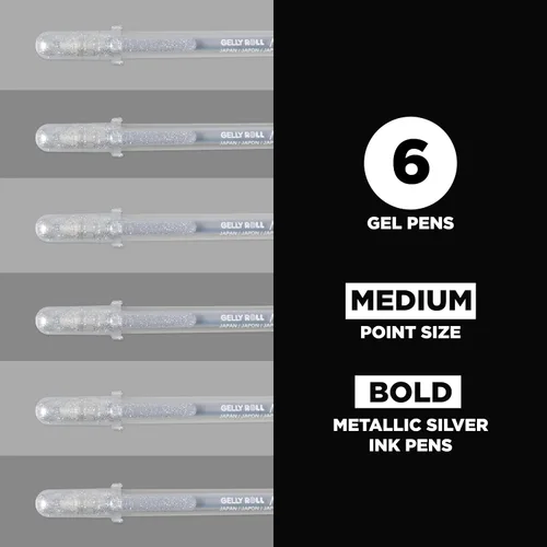 Miniatura 2 de SAKURA Gelly Roll - Bolígrafos de gel metálicos, 6 unidades, color plateado, paquete de 6 Plateado metálico