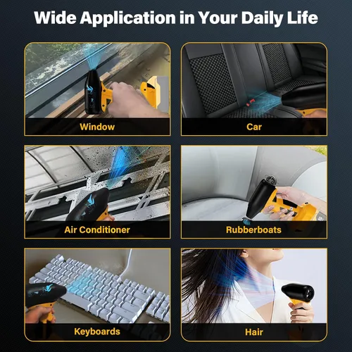 Miniatura 6 de Plumero de aire comprimido, soplador de aire de 130000 RPM para batería DeWalt de iones de litio de 20 V, teclado de limpieza y PC, 4 engranajes