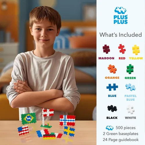 Miniatura 2 de Plus-Plus - Aprende a Construir - Banderas del Mundo - 500 Piezas, Juego de Construcción STEM/STEAM, Mini Bloques de Rompecabezas Interconectables