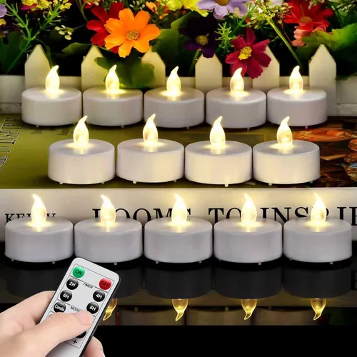 Miniatura 7 de Velas de té sin llama, paquete de 50 velas LED, realistas y brillantes, parpadeantes, de larga duración, 200 horas para festividades, fiestas, Azul