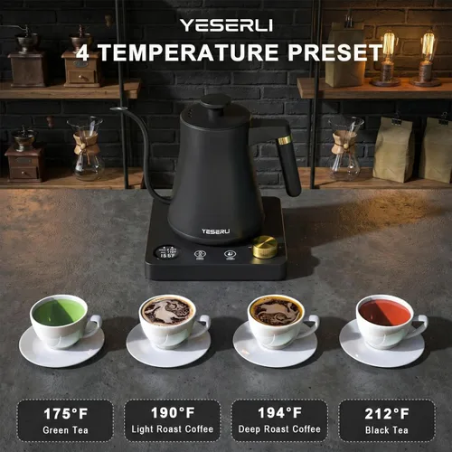 Miniatura 4 de Hervidor eléctrico de cuello de cisne de 1.0 L con control de temperatura de ±1 ℉ (104-212 F), café y té expertos, 4 temperaturas preestablecidas