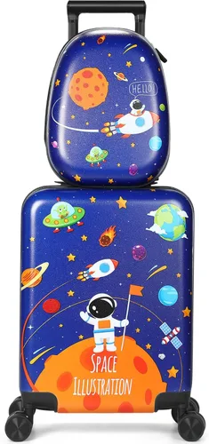 Weewooday Maleta y mochila para niños de 18 pulgadas con rueda giratoria, estuche rígido de viaje de 13 pulgadas, mochila para niña, juego de