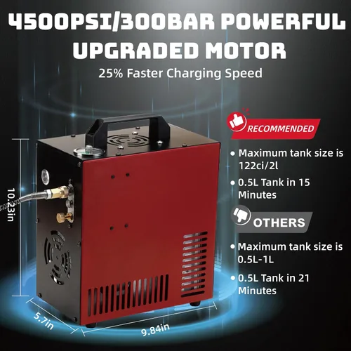 Miniatura 4 de Thunder - Compresor de aire PCP de 4500 psi, recarga de hasta 1.6 L, llenado rápido para pistolas de aire o tanque de paintball, apagado automático