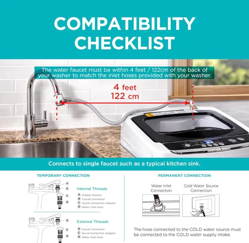 Miniatura 3 de BLACK+DECKER Lavadora portátil de 0.9 pies cúbicos, lavadora de capacidad de 6.6 lb para hogares y apartamentos, 5 ciclos de lavado, adaptador
