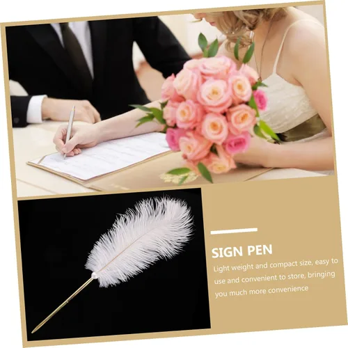 Miniatura 4 de Veemoon Libro de invitados de boda Pluma de firma de plata Pluma de señal de invitado con soporte de oficina s metal s plata accesorios escritorio