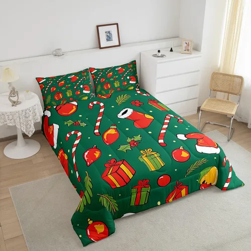 Miniatura 3 de Erosebridal Juego de edredón con gorro de Navidad, calcetines de Navidad, regalo de Navidad, decoración de ropa de cama, relleno de edredón de Feliz