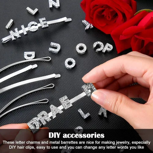 Miniatura 5 de WILLBOND 104 Pcs Full Rhinestone Letter Charms A-Z 8mm Rhinestone Slider Charms for Crafts Alphabet Letter for DIY Jewelry Making Plateado