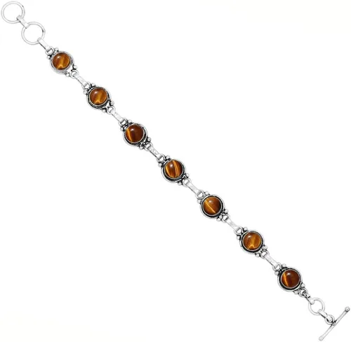 Miniatura 60 de Round Shape Natural & Synthetic Gemstones Silver Plated Bracelets for Women - Vintage Bohemian Style Handmade Birthstone Adjustable Link Bracelet