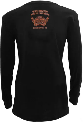 Miniatura 2 de Harley-Davidson - Camisa de manga larga con cuello en V para mujer, color negro