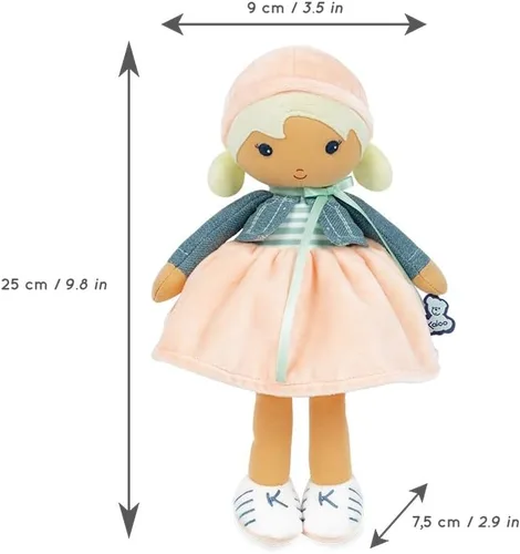 Miniatura 3 de Kaloo Tendresse My First Fabric Doll Chloe K - Figura de felpa suave mediana de 9.75 pulgadas en vestido de melocotón y rayas, chaqueta de mezclilla