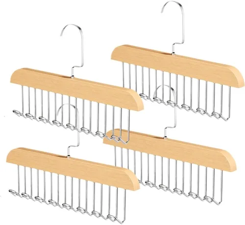 Miniatura 10 de Perchero antideslizante con múltiples ganchos, colgador de cinturón de madera para armario con 8 ganchos, perchas de almacenamiento antideslizantes