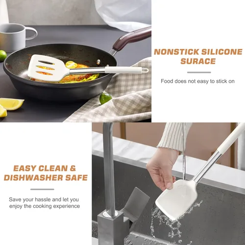 Miniatura 6 de TeamFar Utensilios de Cocina, 4 PCS Utensilios de Cocina de Silicona con Mango de Acero Inoxidable, para Utensilios de Cocina Antiadherentes