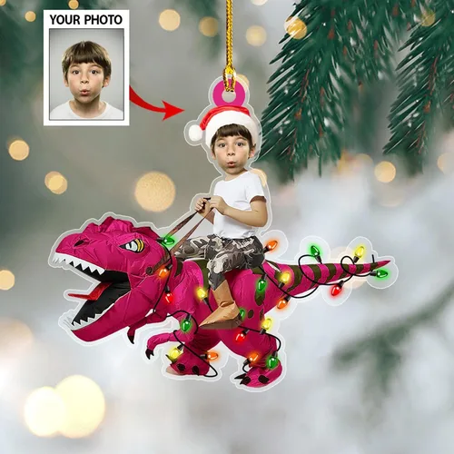Miniatura 3 de GODLOVER Foto personalizada de bebé con adorno de Navidad de dinosaurio, plano impreso en 2D, adornos de Navidad, regalos de familia, regalo Estilo 1
