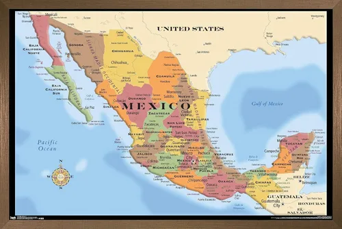 Miniatura 16 de Trends International Map - Póster de pared de México, 14.725" x 22.375", versión con marco de madera de granero