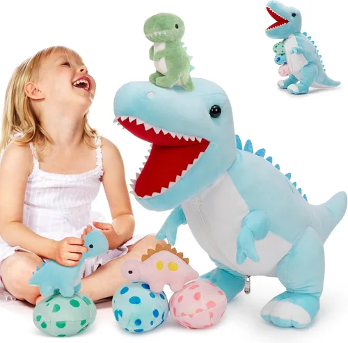 Miniatura 17 de MorisMos - Animales de peluche de lagarto, mamá camaleón gigante de 27 pulgadas con 4 lagartos bebés, juguetes para niños y niñas, mamá iguana