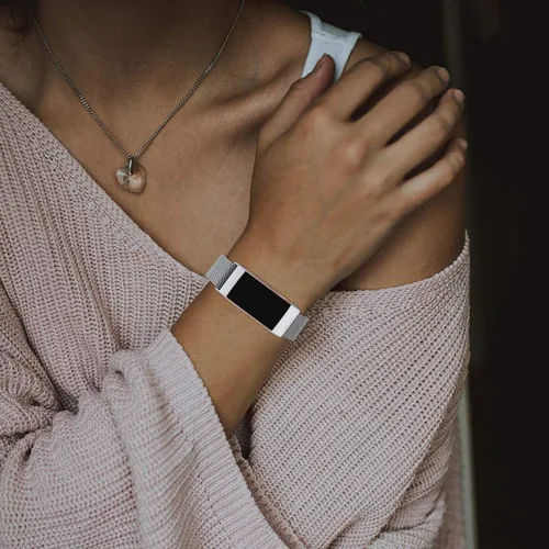 Miniatura 3 de Bandas de metal compatibles con Fitbit Charge 4 y Fitbit Charge 3 bandas para mujeres hombres, correa de repuesto magnética de malla de acero