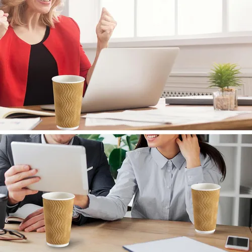 Miniatura 8 de Clawsoff Paquete de 150 tazas de café de 8 onzas, desechables, corrugado, aisladas, onduladas, de papel de pared, tazas de café de 8 onzas