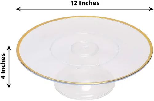 Miniatura 3 de Efavormart - Paquete de 2 elevadores de plástico transparente de 12 pulgadas con borde dorado para cupcakes y postres, soporte desechable para tartas