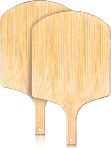 Bokon Paquete de 2 palas de madera para pizza, 16 x 14 pulgadas, juego de paletas de pizza grandes con mango de madera de 8 pulgadas para horno,