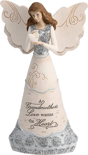 Pabellón - Figura decorativa de ángel abuela de Elements - 8.0 pulgadas, sosteniendo un corazón, con la inscripción "El amor de una abuela calienta