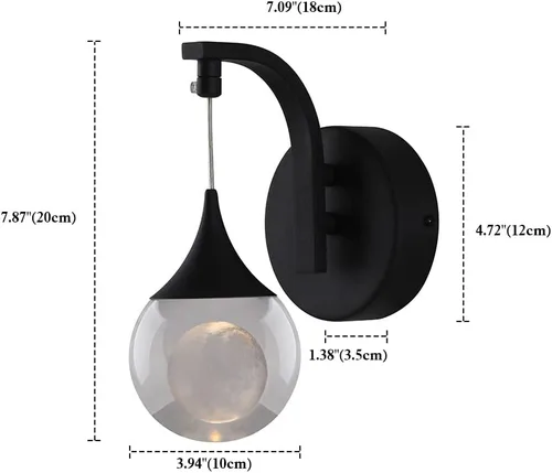 Miniatura 5 de Sedelan Lámparas de pared modernas, apliques de pared de cristal de luna para interiores, luces LED de pared regulables de 5 W para dormitorio, Negro