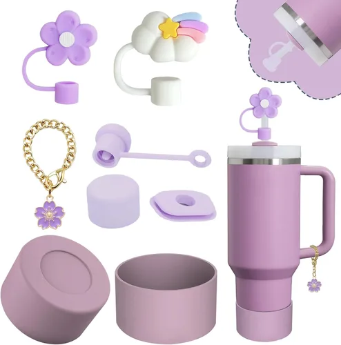 Miniatura 40 de Conjunto de accesorios para taza Stanley, incluye 2 piezas de cubierta de pajita de 0.4 pulgadas, 1 tapón antiderrame de silicona, 1 lindo encanto