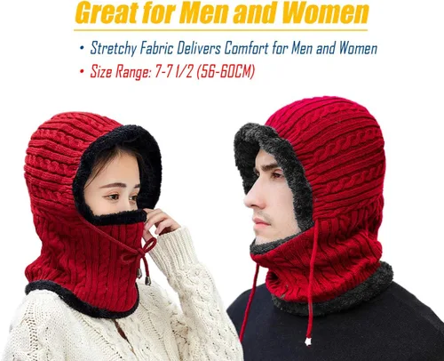 Miniatura 3 de Gisdanchz Pasamontañas para hombre y mujer, de punto cálido, con capucha, elástico, con cordón, gorro grueso