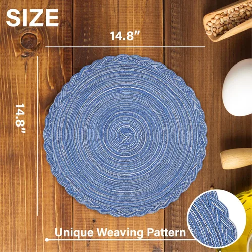 Miniatura 2 de myHomeBody Juego de 8 manteles individuales redondos trenzados, tejidos resistentes al calor, manteles individuales para mesas de comedor, tapetes