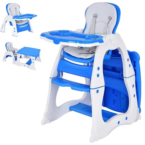 Costzon Silla alta para bebé, juego de mesa y silla infantil 3 en 1, asiento elevador convertible con bandeja de alimentación ajustable de 3 Azul