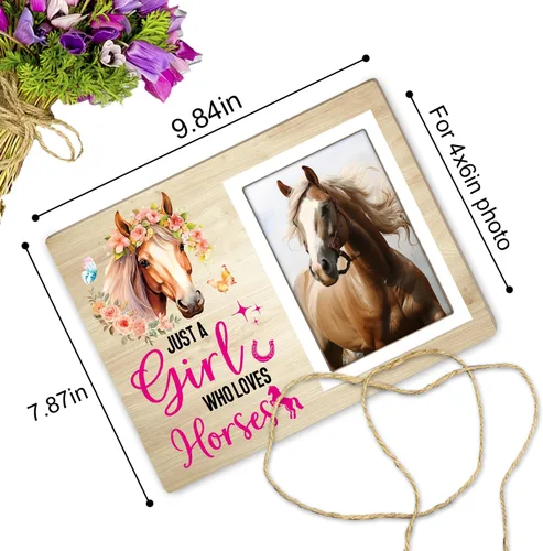Miniatura 2 de Marco de fotos de caballo, casa de campo rústico, regalos de flores para amantes de los caballos, marco de fotos con texto en inglés "Just a Girl