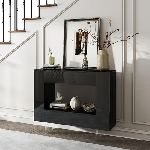 Miniatura 4 de Mesa de entrada de alto brillo con puertas abiertas, gabinete de consola moderno brillante con estante abierto para vestíbulo, sala de estar