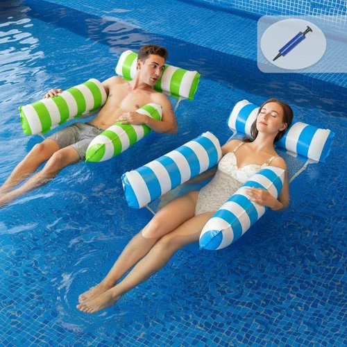 Paquete de 2 flotadores inflables de agua para adultos – Tumbona flotante de piscina con asiento de malla – Hamaca flotante para adultos piscina
