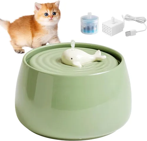 Miniatura 9 de Cuencos de cerámica para alimentación y bebida de mascotas, fuente de agua para gatos de 1.3 L/44 onzas, fuente de agua para gatos y perros