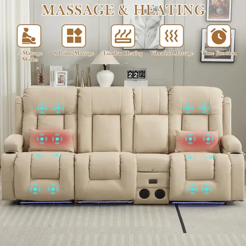 Miniatura 4 de TUNYI Sofá Reclinable Eléctrico Loveseat con Masaje y Calor, Asientos de Cine en Casa con Consola, Sofá Reclinable RV Loveseat con USB/Toma